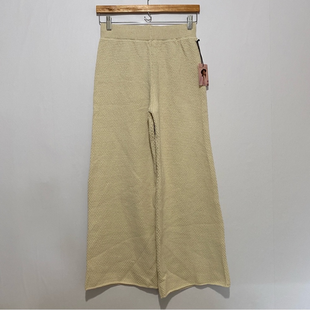 Sincerely Jules Knit Wide Leg Pants Cream Textured Lounge Pull-On | Size M NWT